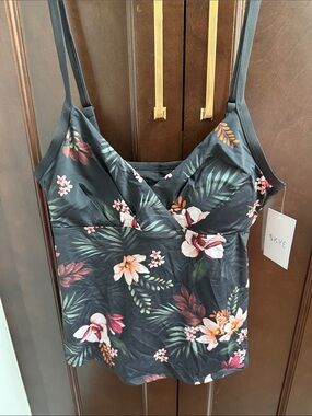 Skye Black Floral Tankini Top
